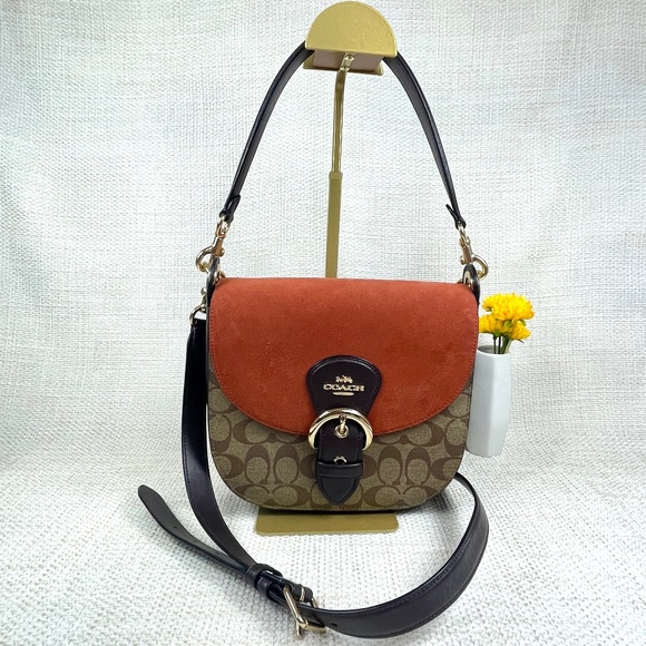 Coach Kleo Signature Khaki canvas Crossbody with Suede and Pebble Leather C5692 - Picture 3 of 16